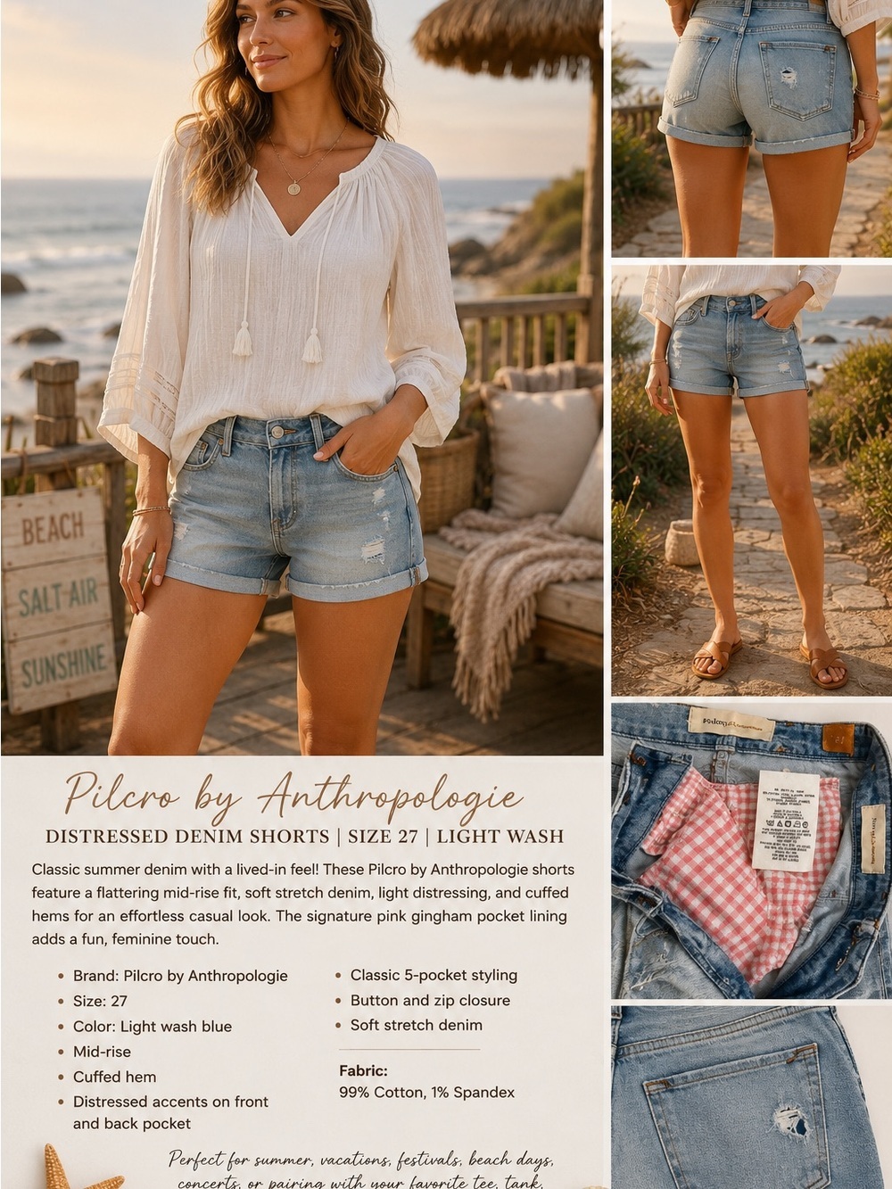 Pilcro by Anthropologie Light Wash Distressed Denim Jean Shorts